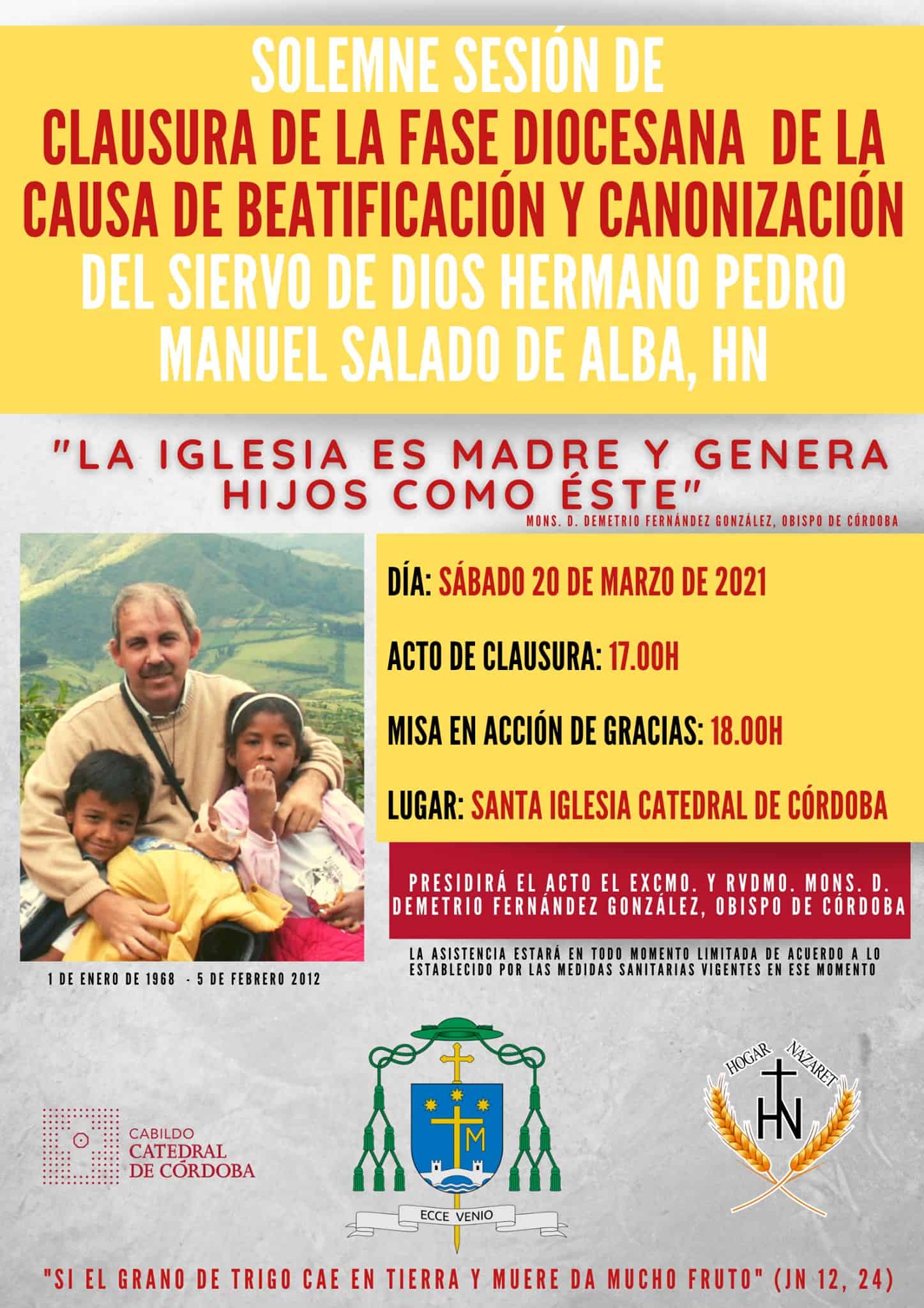 INVITACIÓN a la clausura de la fase diocesana para la beatificación del Hno. Pedro Manuel Salado