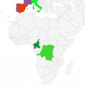 Mapa donde aparece España y Camerún